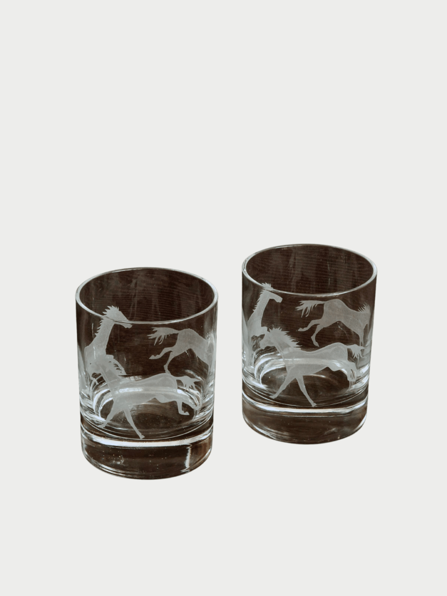 Vintage Etched Horse Glassware