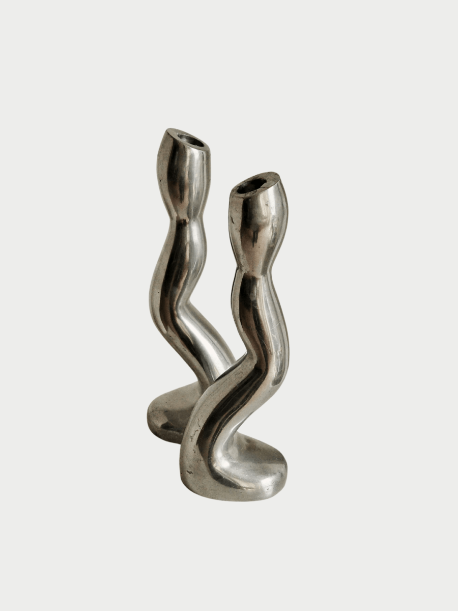 Vintage Sculptural Wavy Metal Candlestick Holders