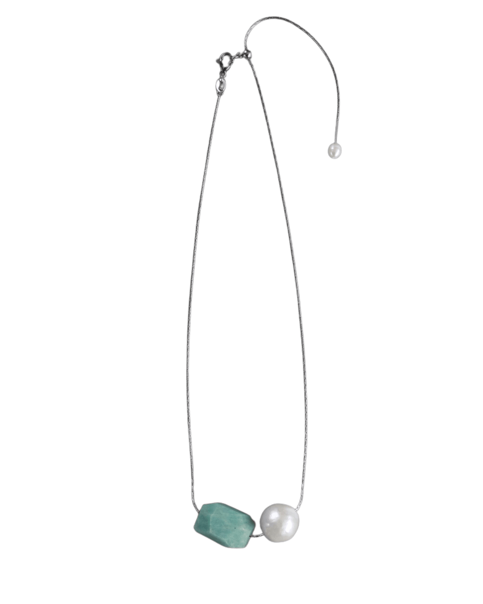 Aya Amazonite Pendant & Freshwater Baroque Pearl Necklace