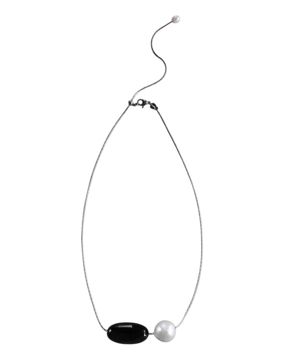 Leni Freshwater Baroque Pearl & Black Onyx Pendant Necklace