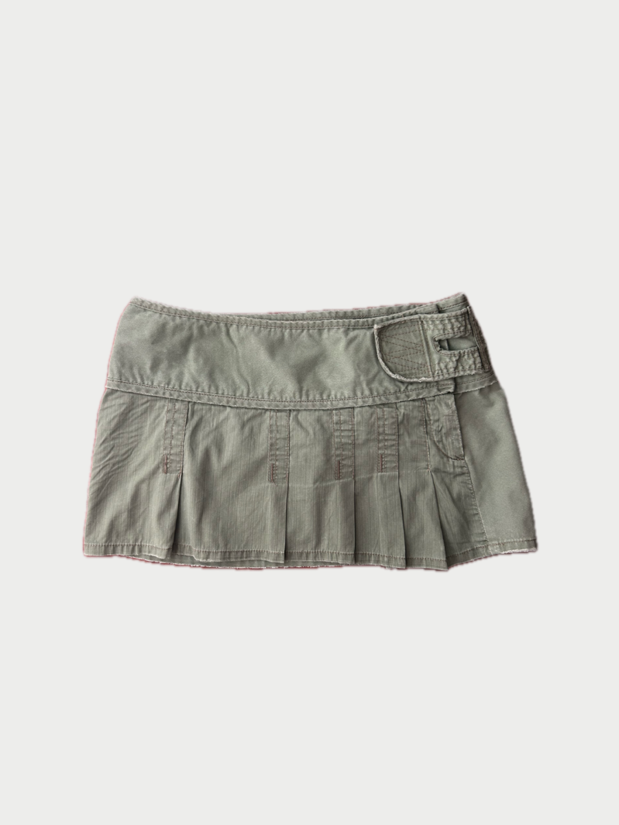 Khaki Utility Pleated Mini Skirt