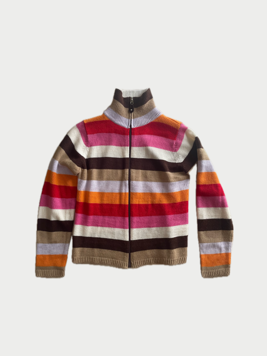 Vintage Multicolor Striped Zip Cardigan