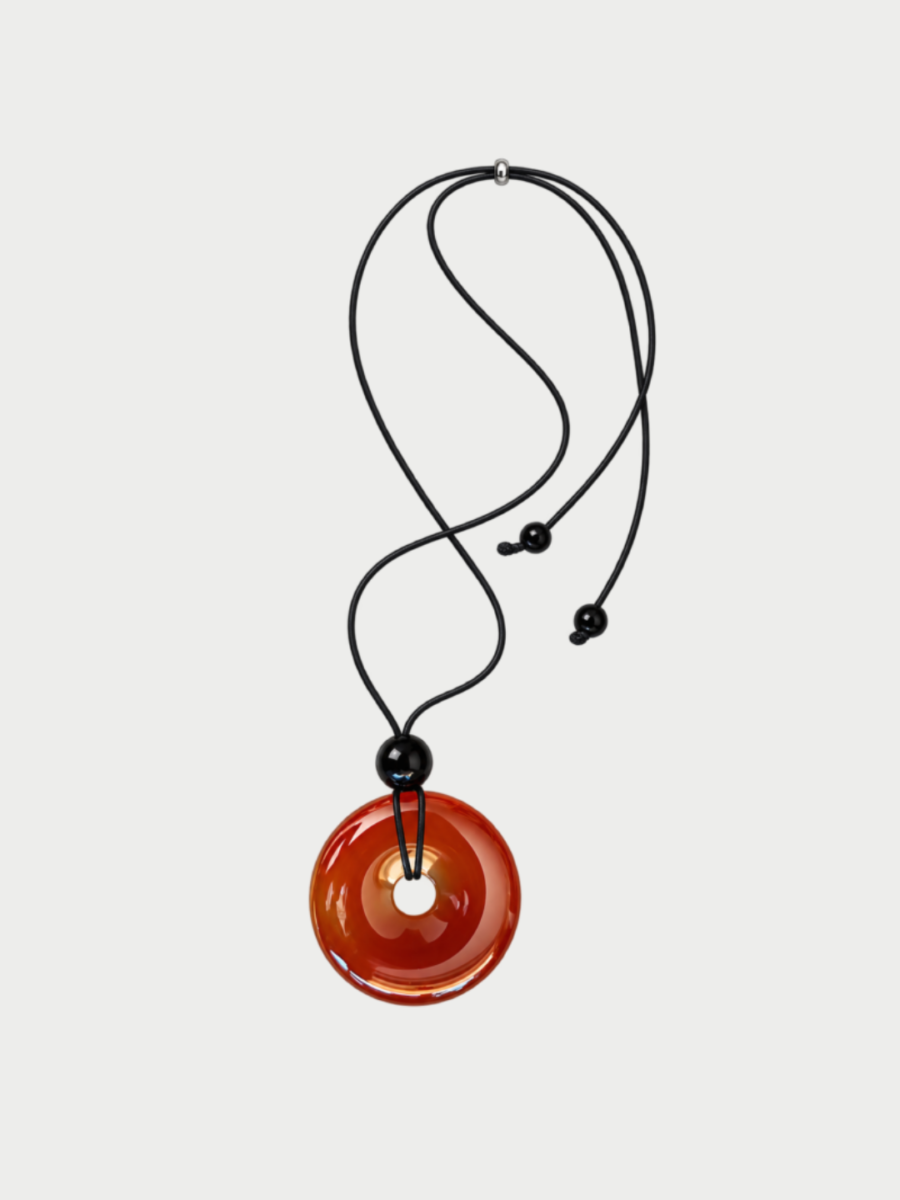 Faye Super Long Red Agate Donut Shape Pendant Necklace
