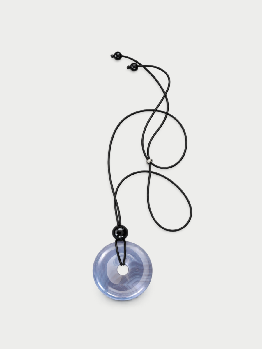 Coco Super Long Grey Agate Donut Shape Pendant Necklace