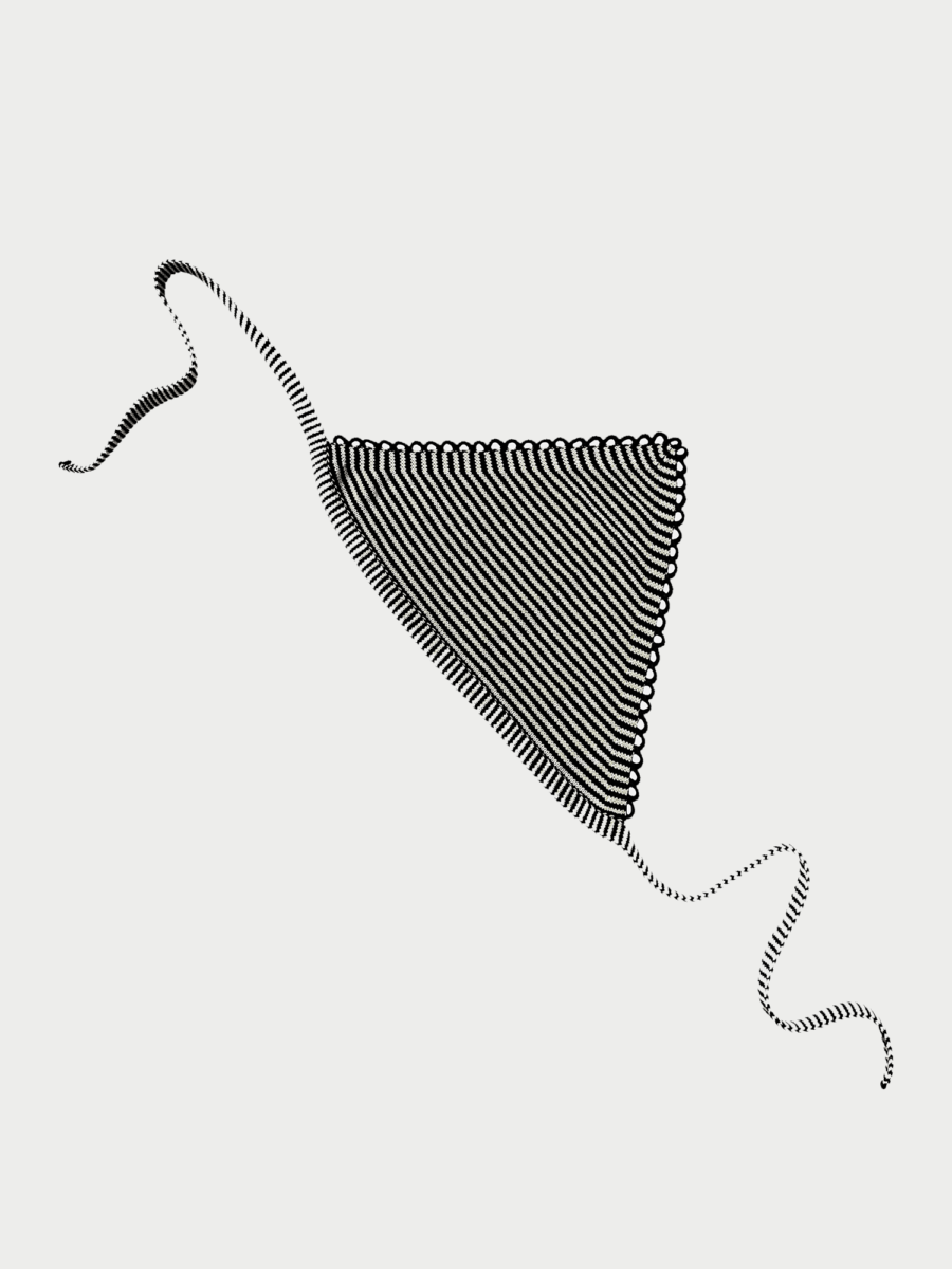 Striped Triangle Head Scarf - Scallops