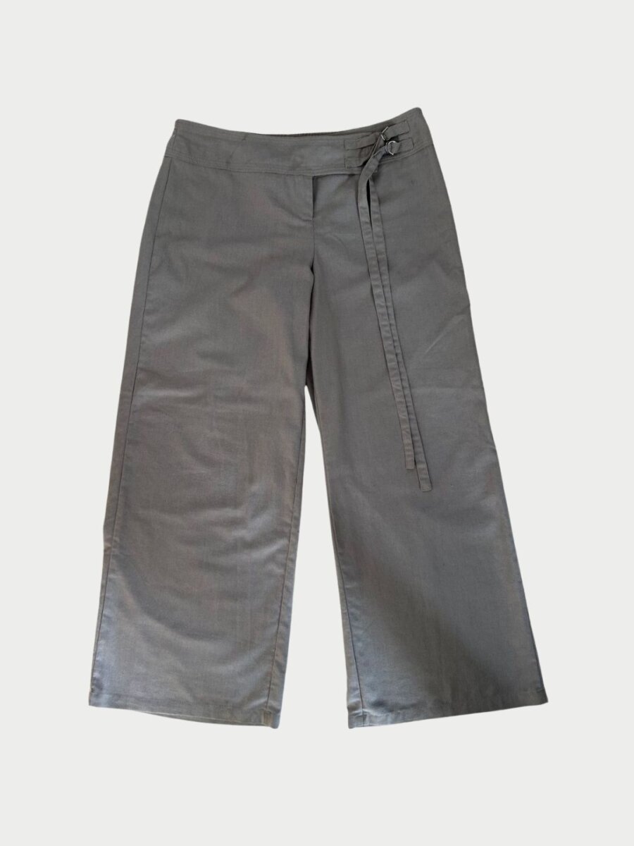 Taupe Trousers with Double-Buckle Waist Detail